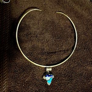 Lapse mother of pearl and turquoise sterling silver slide and silver collar